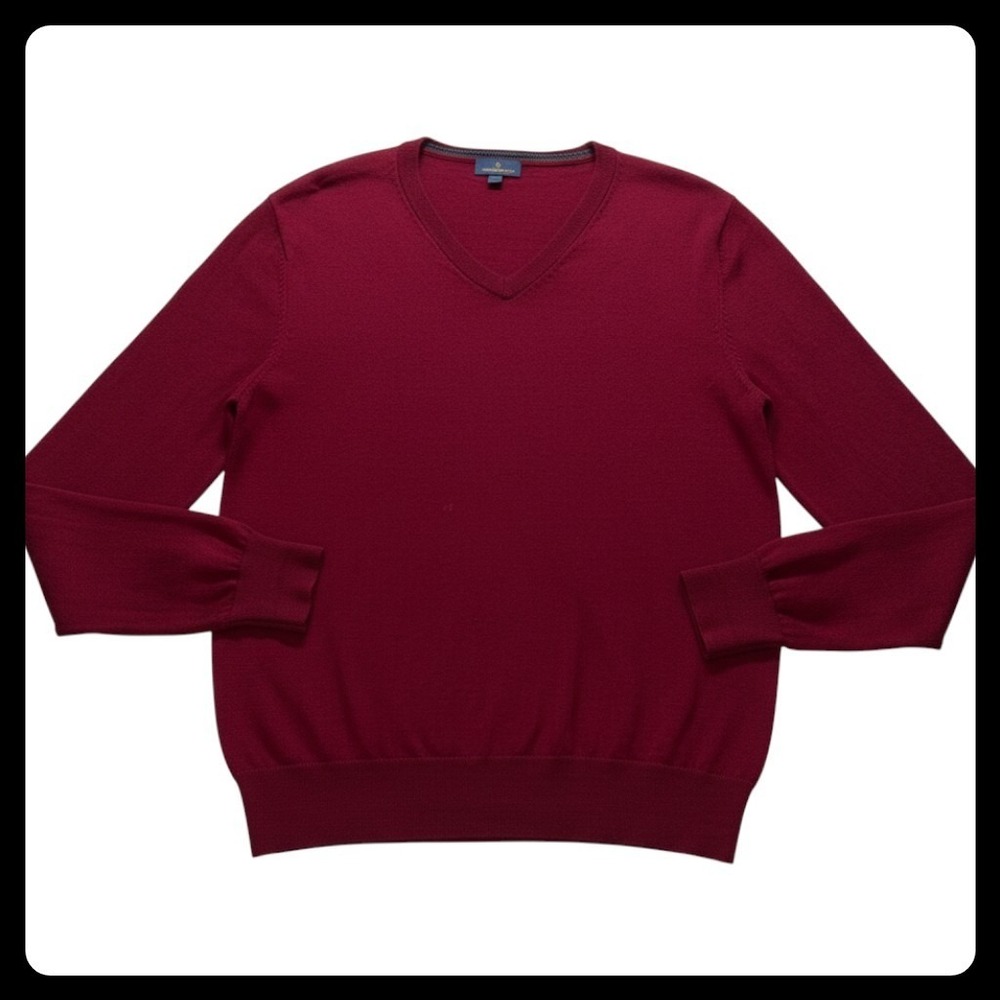 Brooks Brothers Sweater Mens Large Red Extra Fine Merino Wool V-Neck Pullover